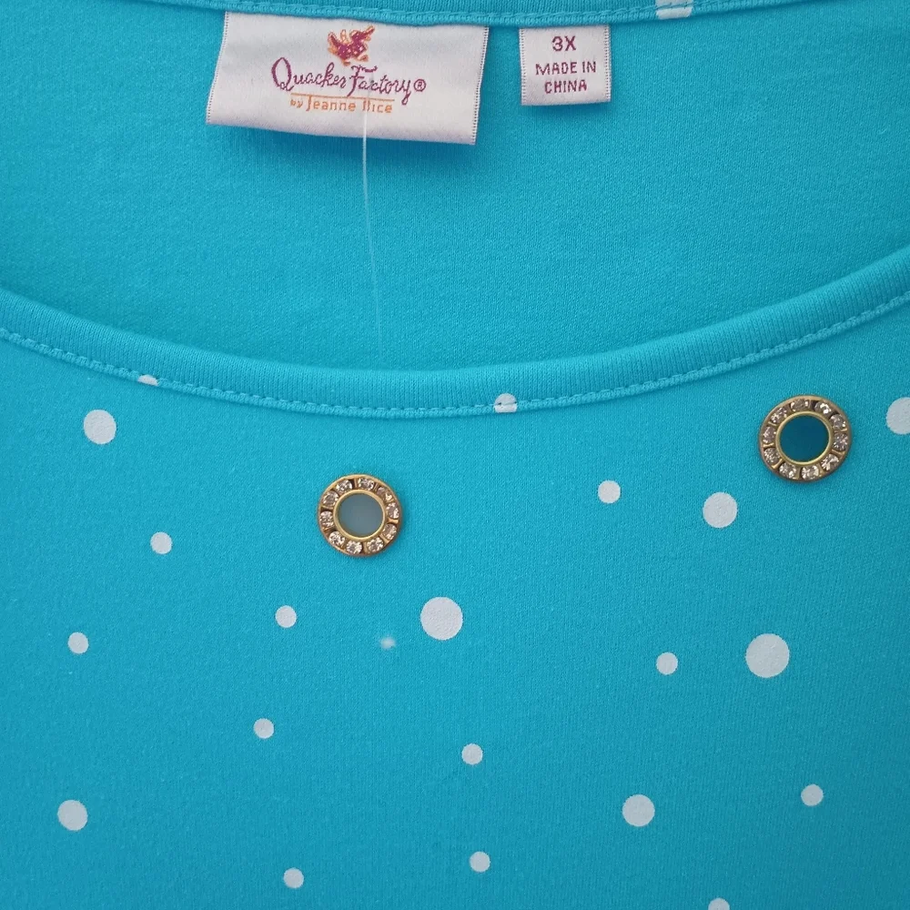 Quacker Factory Rhinestone Polka Dot 3/4 Sleeve Top - Picture 3 of 4